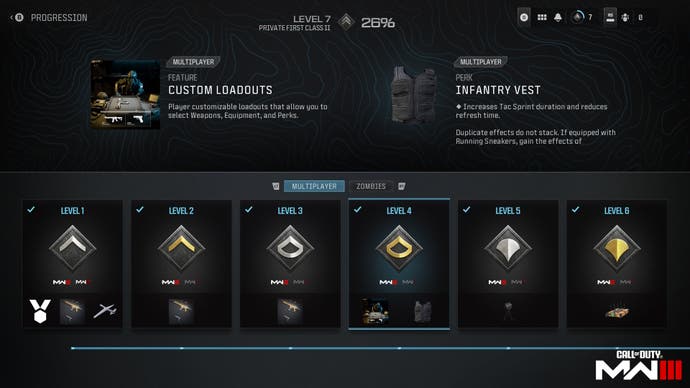 player level menu showing rewards earned from reaching particular player levels