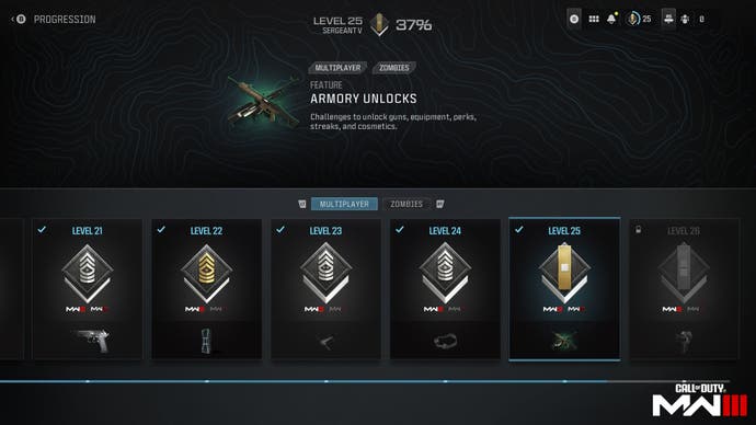 armory menu showing different types of rewards for completing challeges