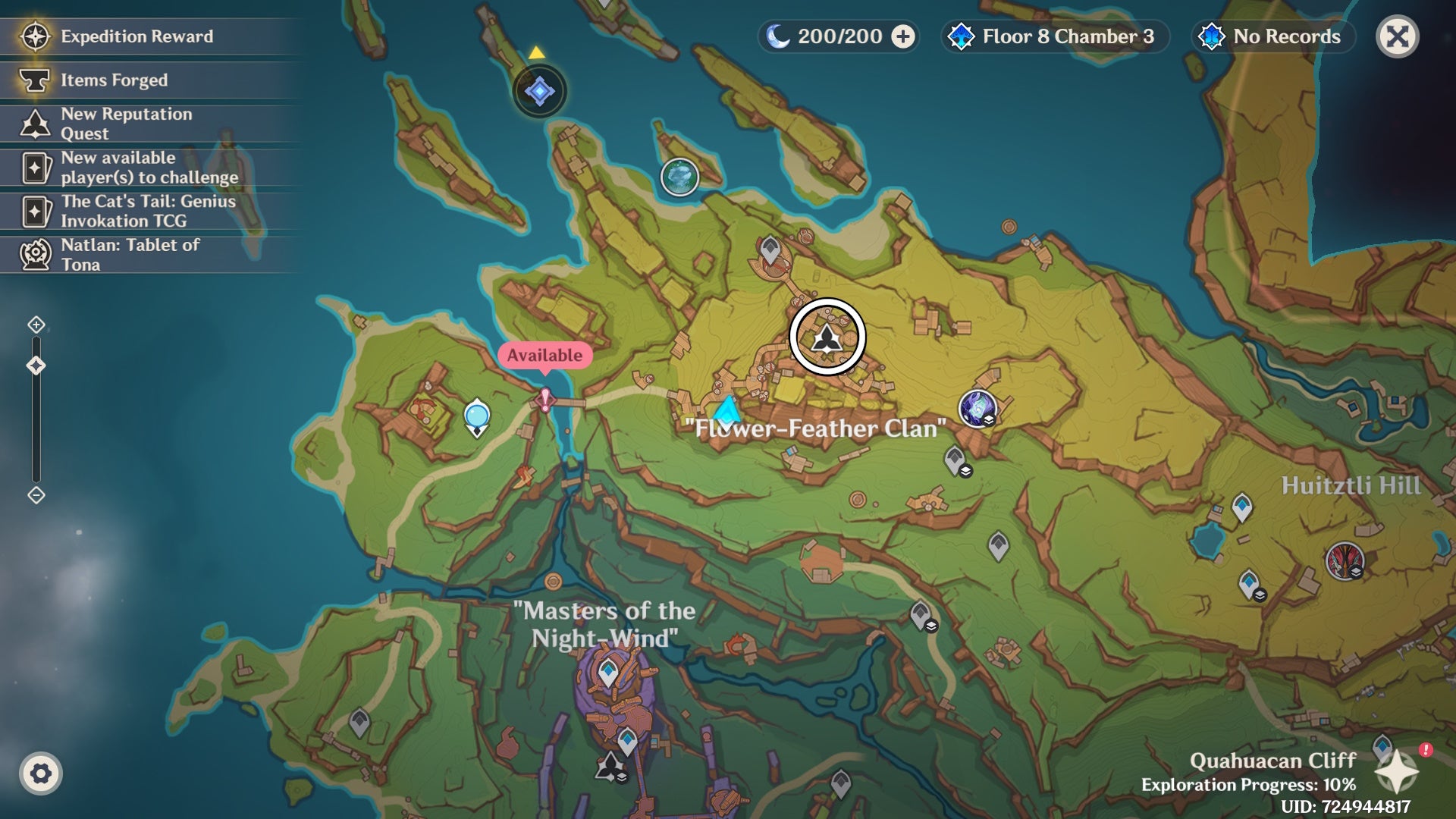 Map location circled of the Flower-Feather Clan Reputation location in Genshin Impact.