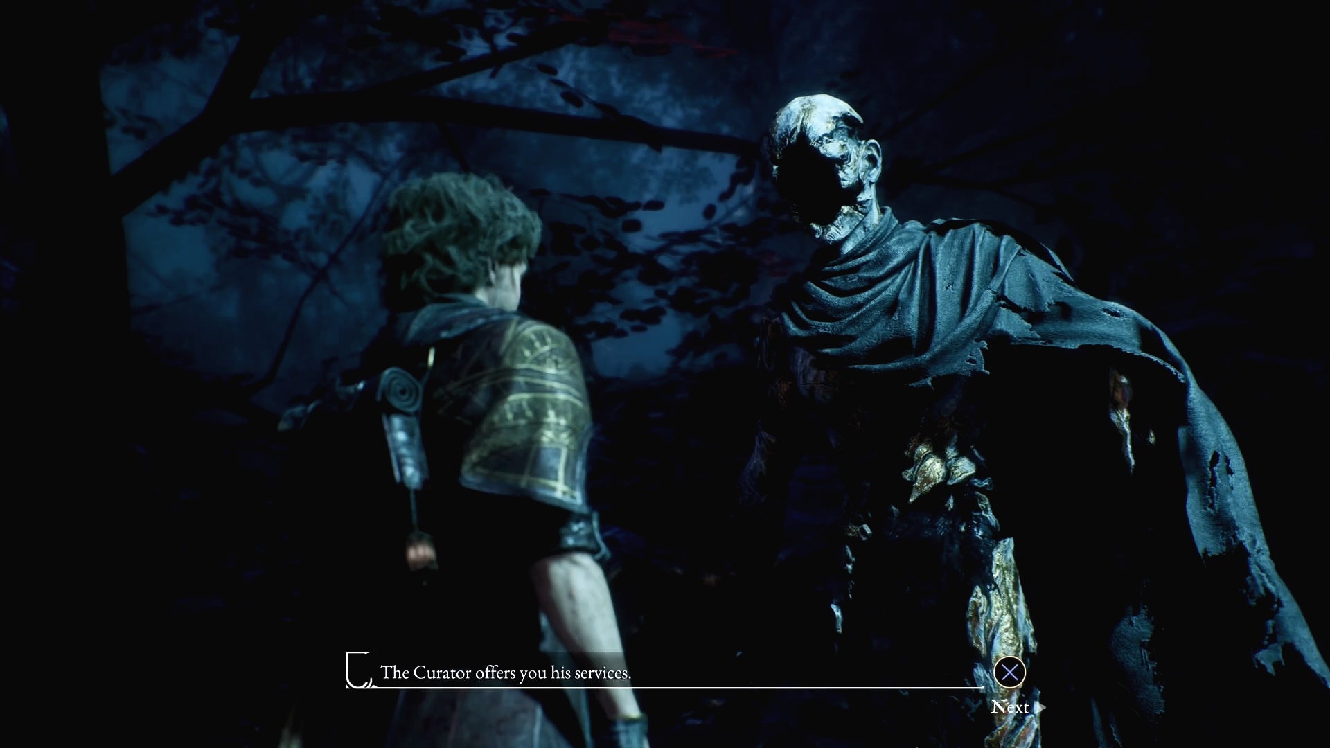 Gustave speaking with The Curator in Clair Obscur Expedition 33.