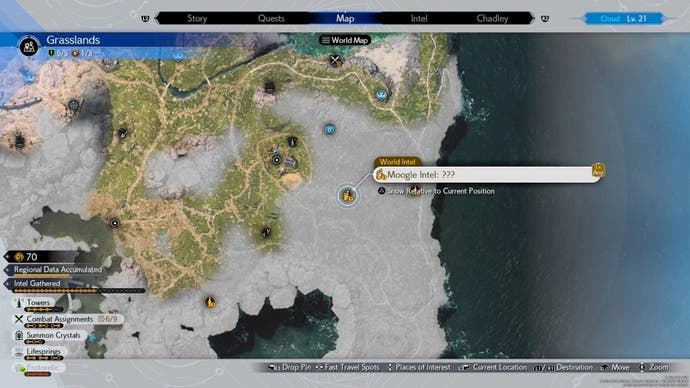Map view of a Mogstool location in the Grasslands area  in Final Fantasy 7 Rebirth.