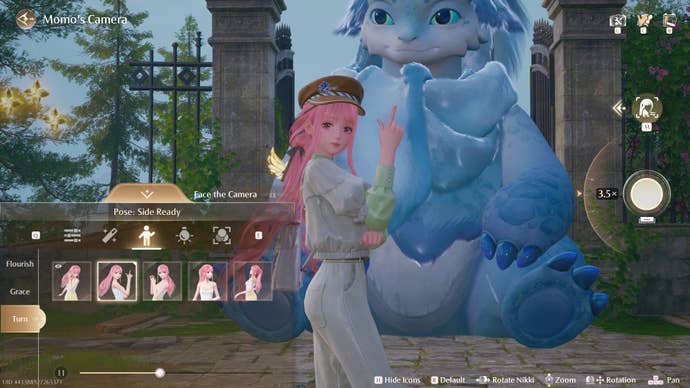 Nikki posing with her finger pointed upwards in Photo Mode in Infinity Nikki.