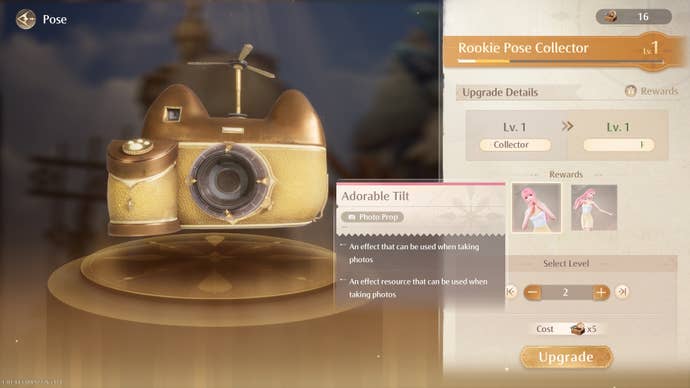 The camera upgrade menu with poses selected in Infinity Nikki.