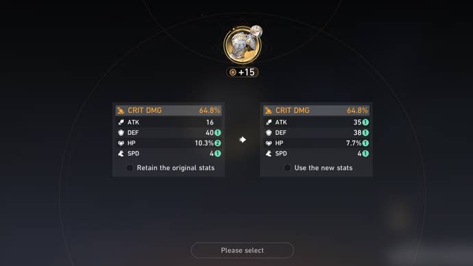 New and old stats if rerolling a Relic with a Variable Dice in Honkai Star Rail.