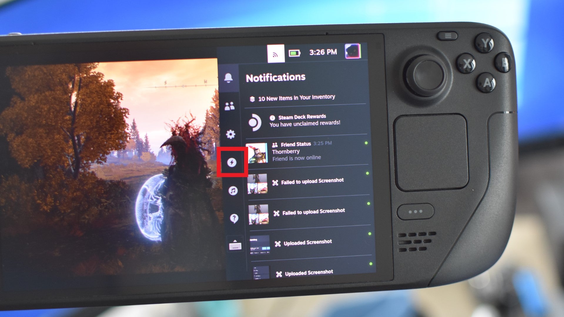 Step 2 of how to use the performance overlay on the Steam Deck: In the Quick Access menu, scroll down to the Performance menu (the icon is a lightning bolt inside a circle).