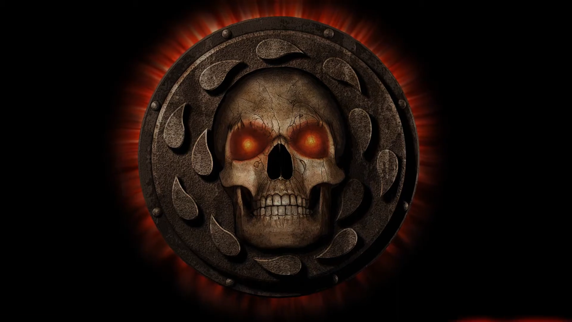 Baldur's Gate logo: a skull with glowing eyes on a stone circular background