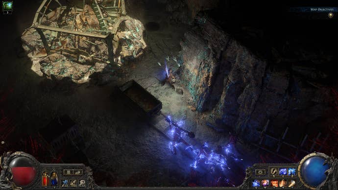 A screenshot of the Huntress class in Path of Exile 2 in action. She’s preparing to throw a spear.