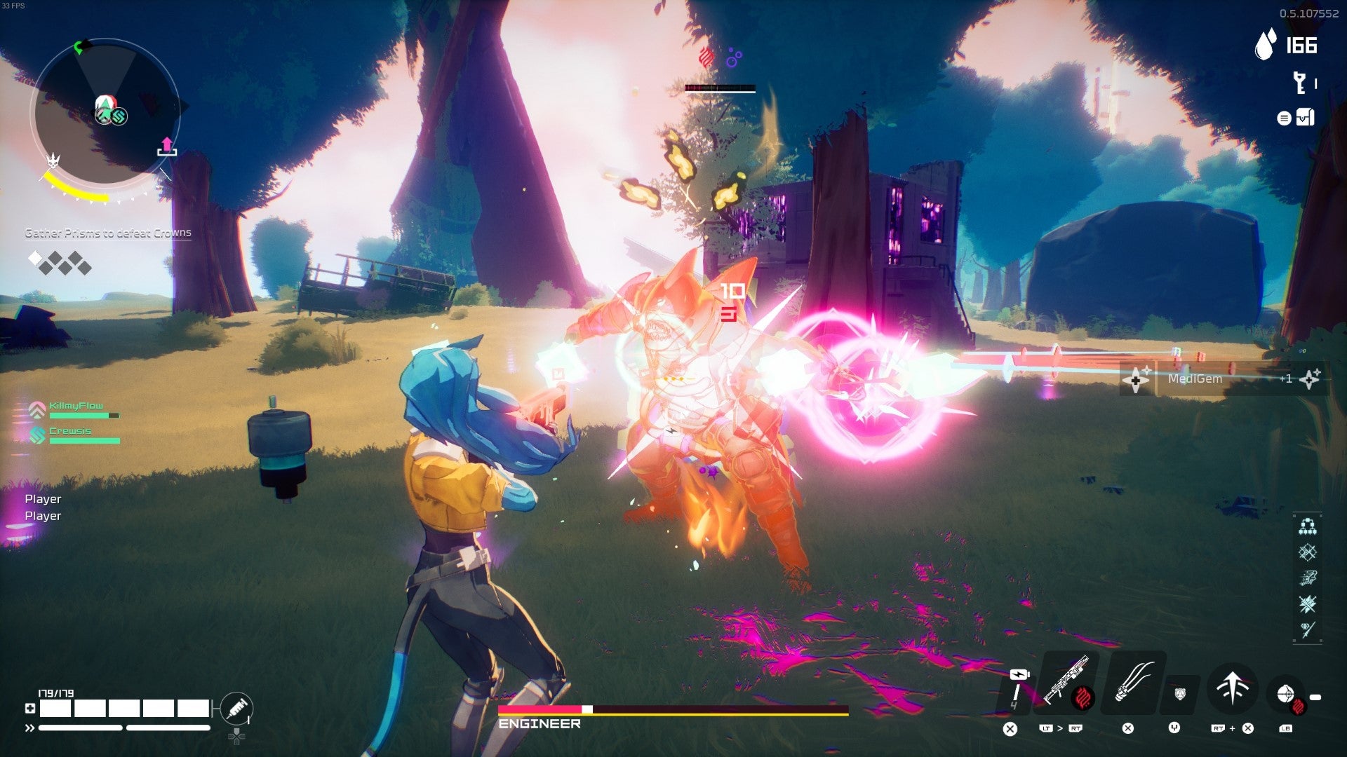 Battlig an Engineer miniboss in Hyper Light Breaker. - 7