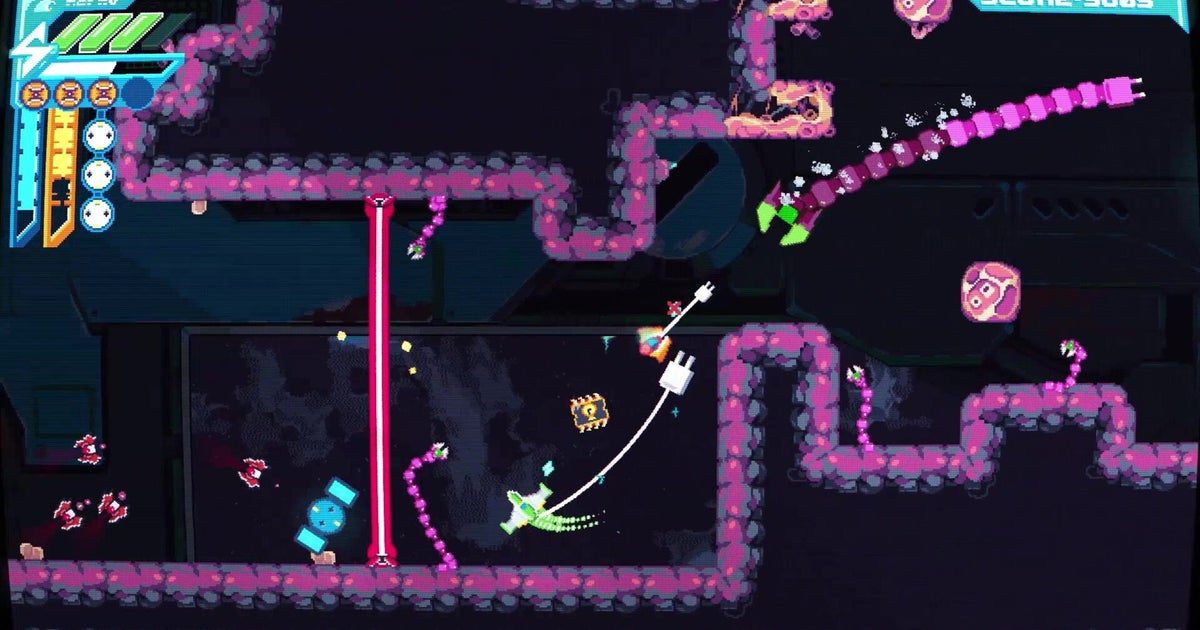 Space shooter Hyperwired gives you a ship with a doofy power cable hanging out the back and challenges you to keep its battery charged