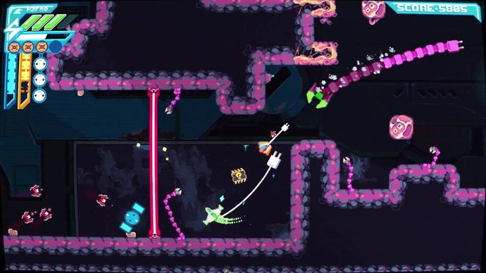 Space shooter Hyperwired gives you a ship with a doofy power cable hanging out the back and challenges you to keep its battery charged