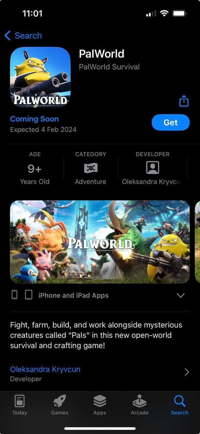 Palworld mobile on the Apple App Store