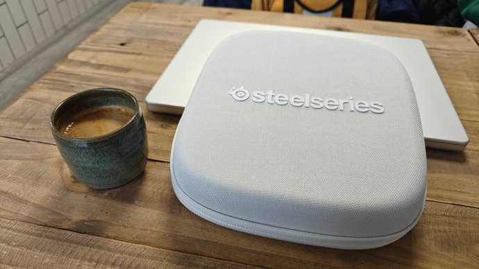 steelseries arctis nova pro wireless in white - in a white carrying case