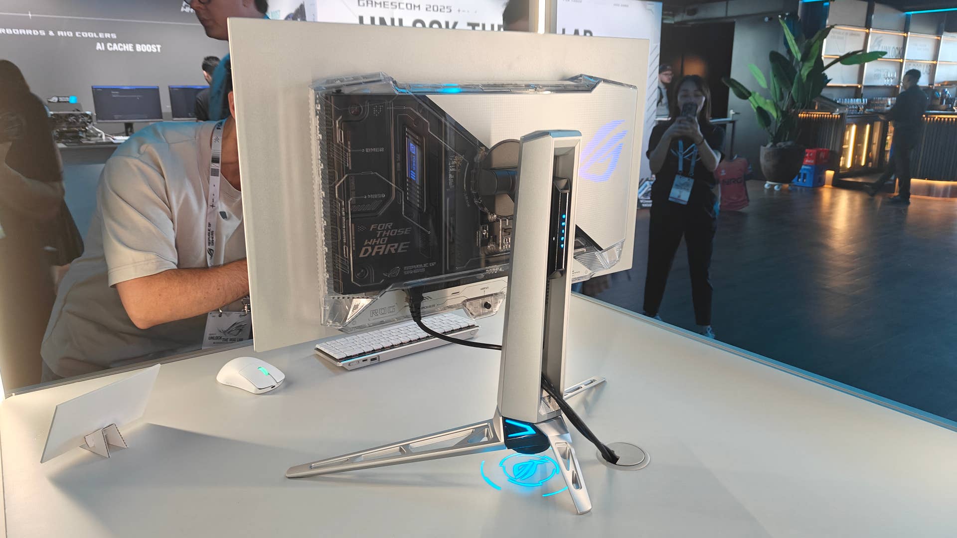 Asus ROG Swift OLED PG27AQWP-W, rear showing its semi-transparent design