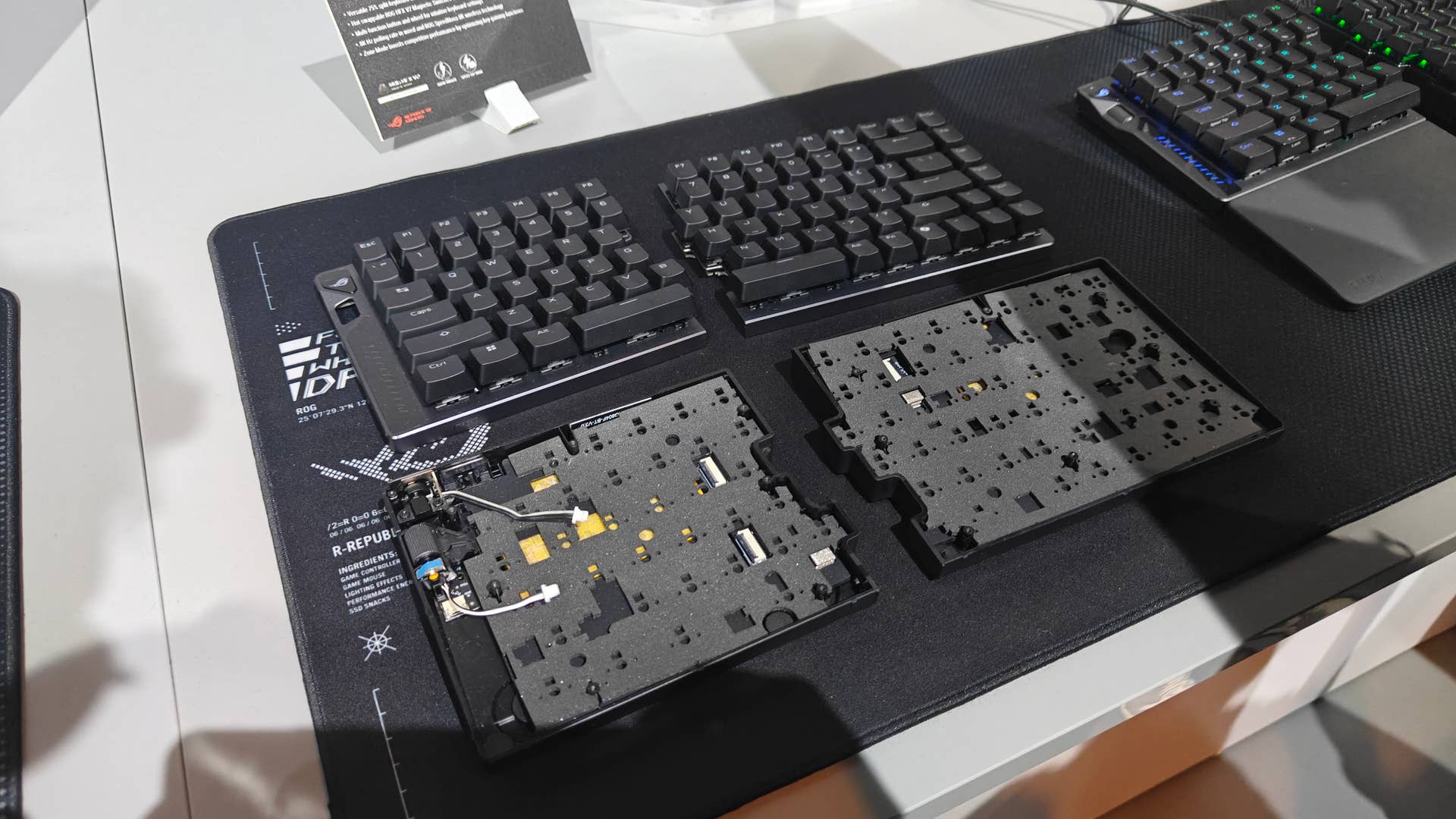 asus rog falchata split open to reveal its sound dampening foam