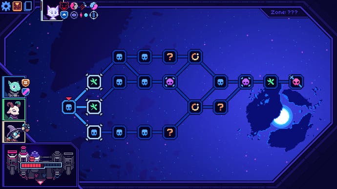 Cobalt Core screenshot showing a map screen, with branching paths.