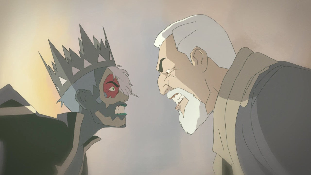 Harmony The Fall of Reverie review - screenshot showing The entities of Chaos and Power facing each other with anger