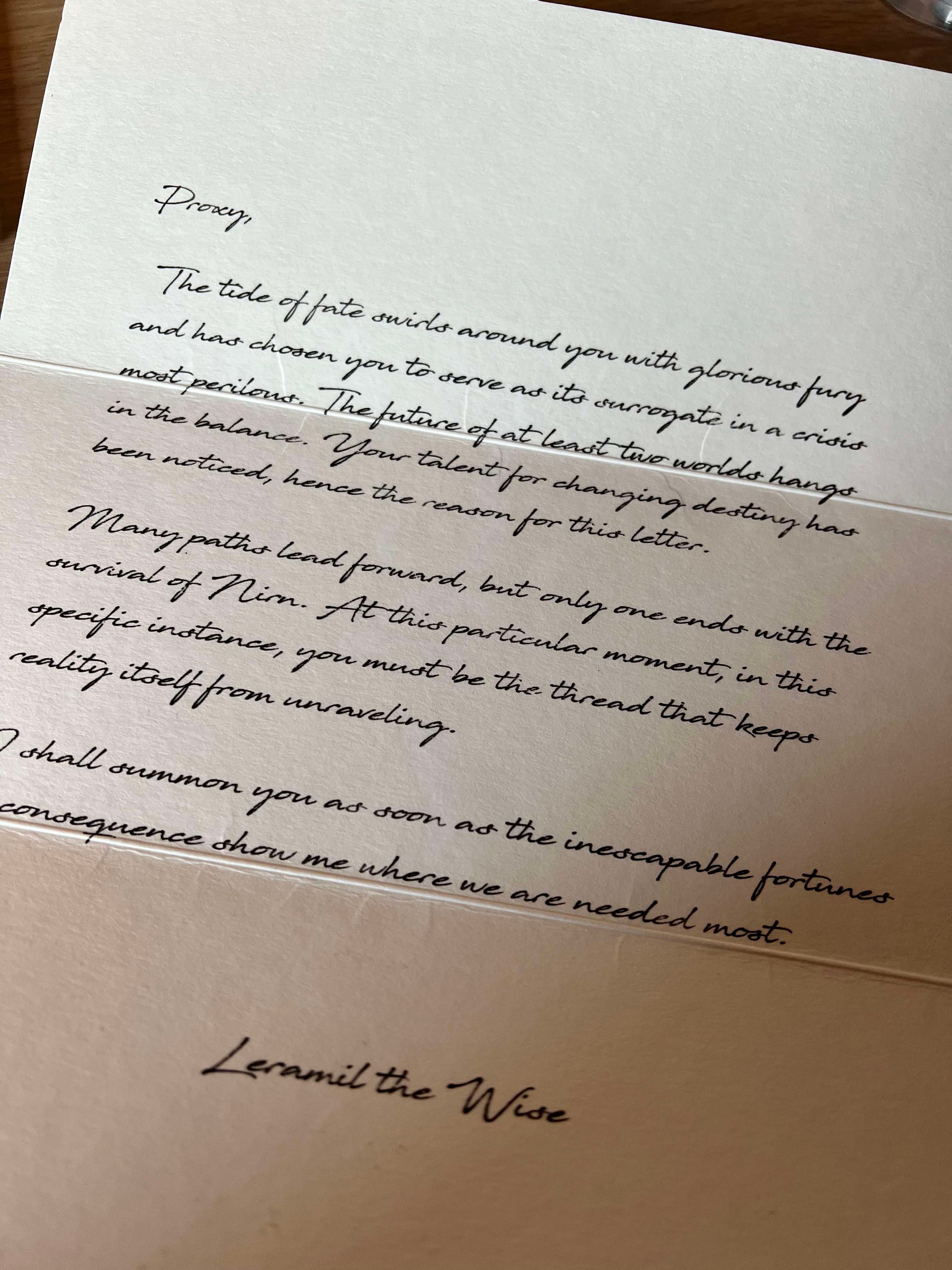 The mysterious letter, signed by Leramil the Wise