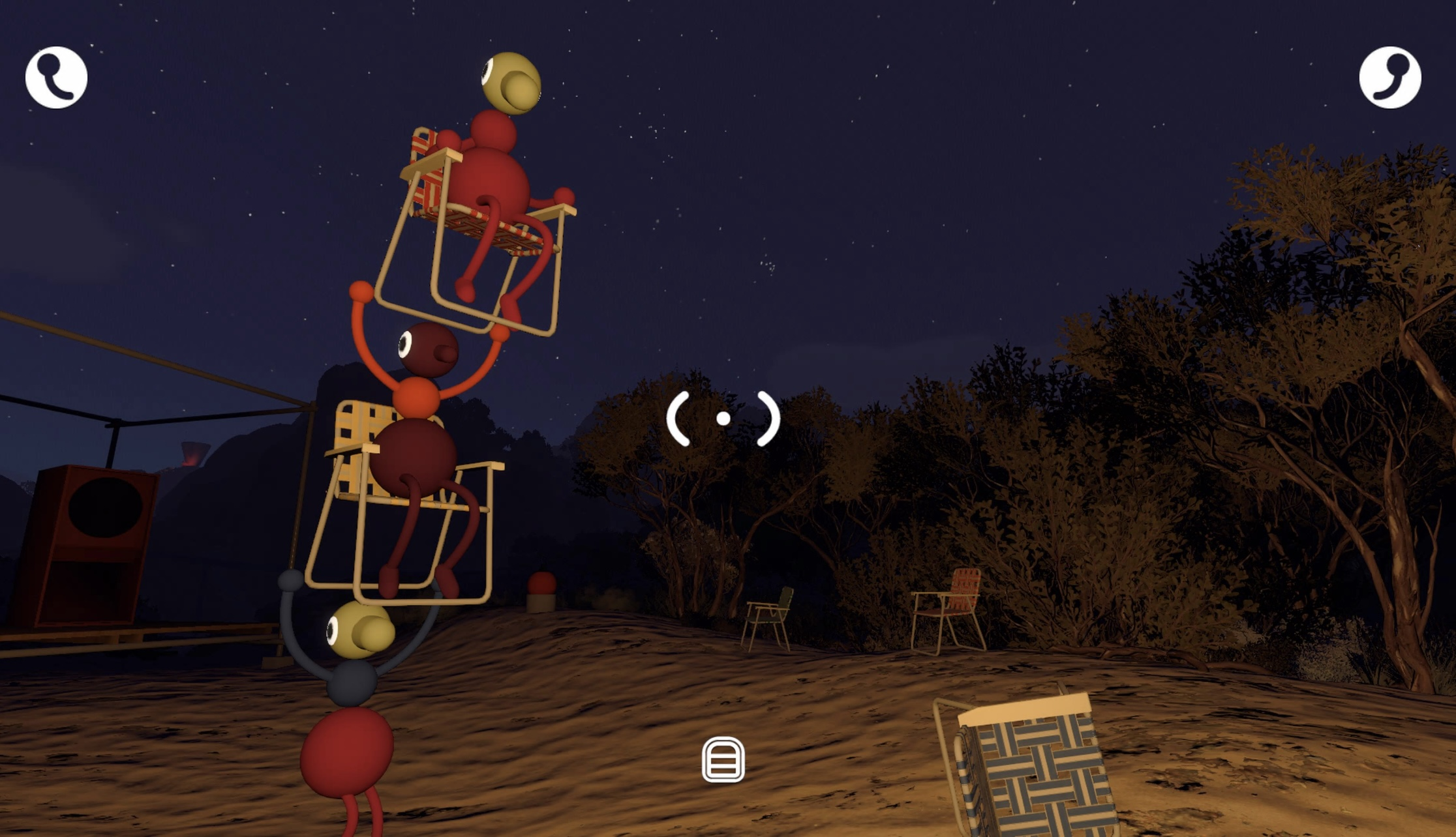 A Big Walk screenshot with a tower of people sitting on chairs.