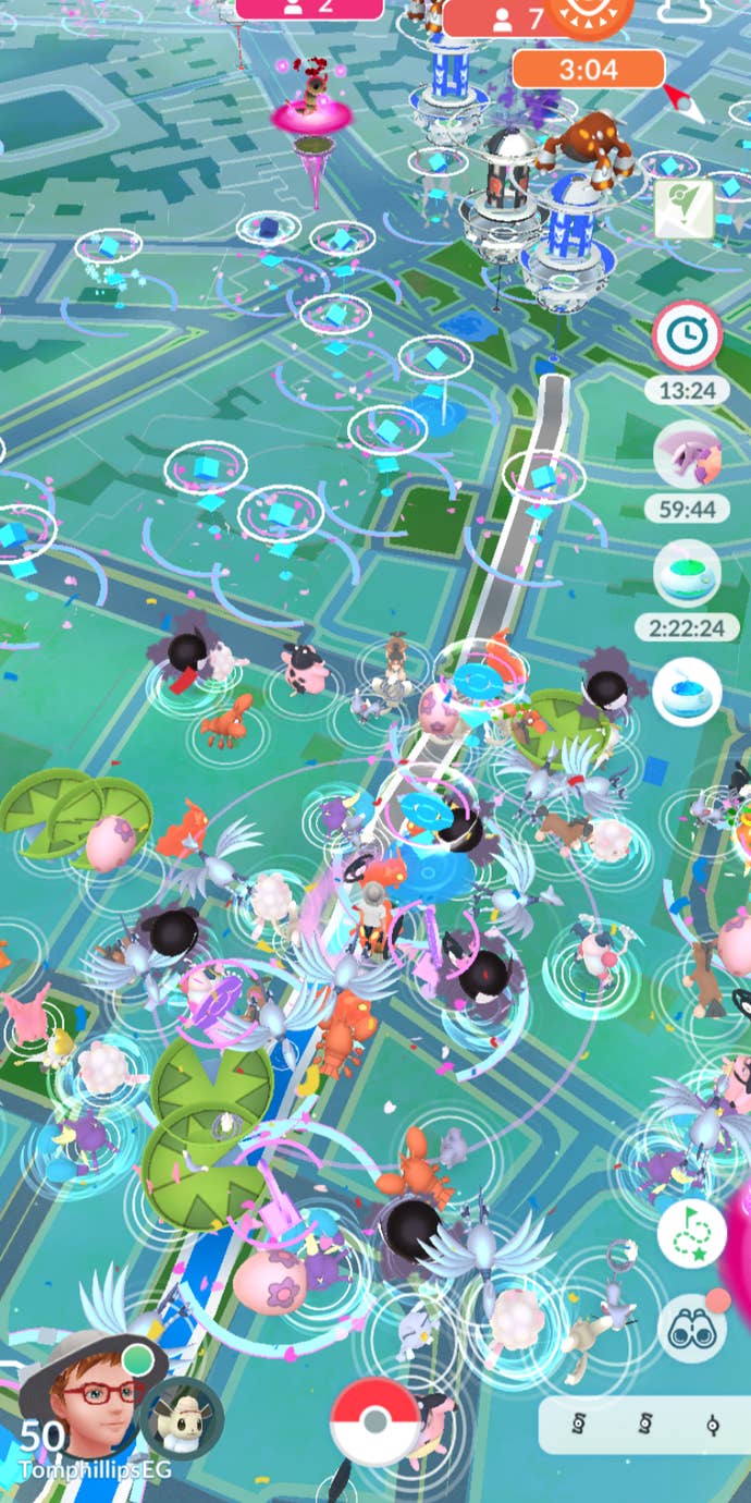 Pokémon Go in-game screenshot showing a very busy map.