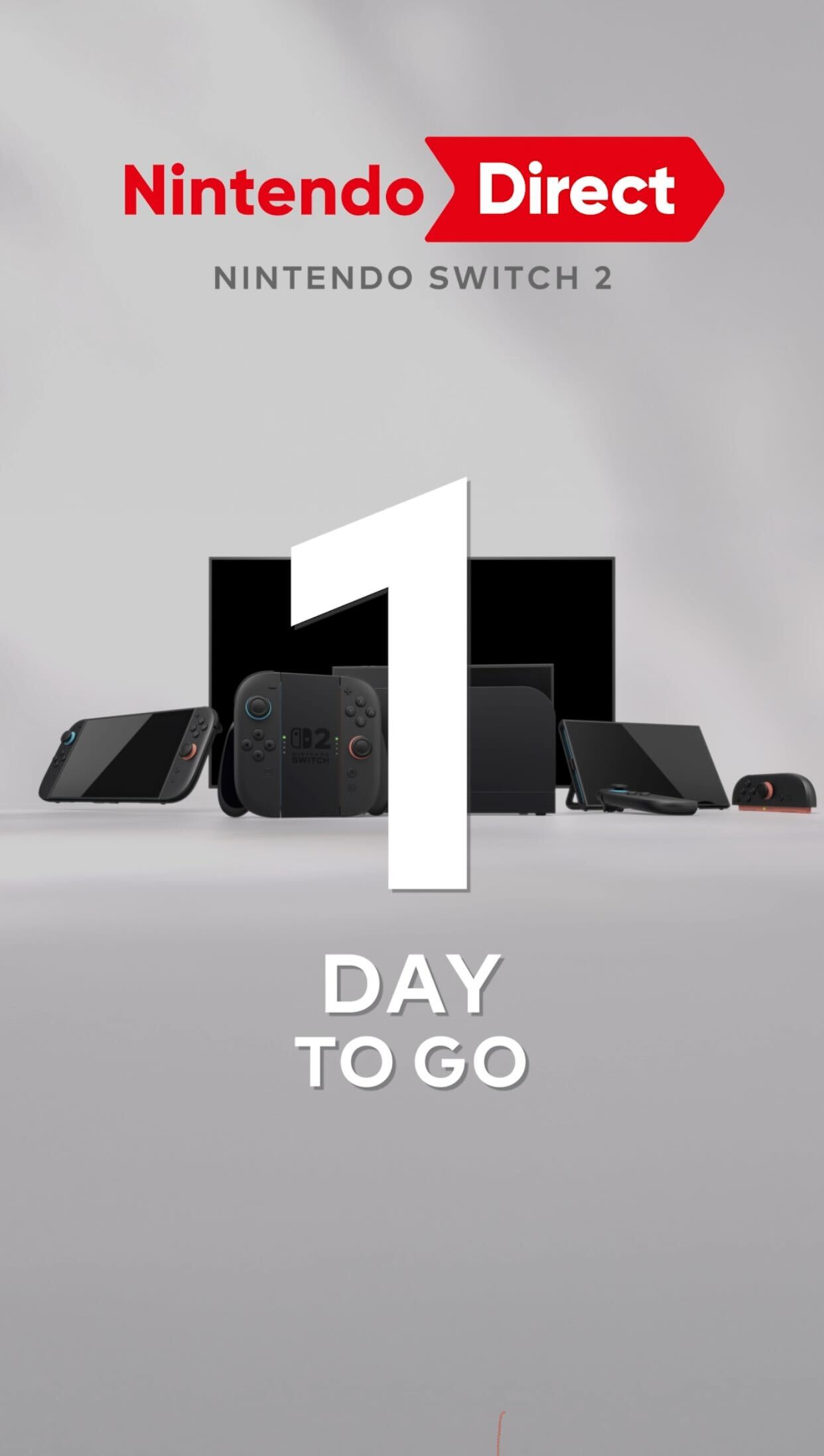 Switch 2 in various configurations  with &lsquo;1 Day To Go&rsquo; written across the top
