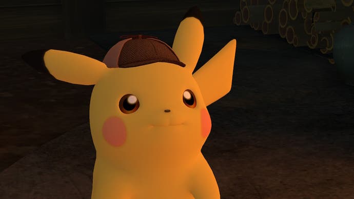 Detective Pikachu smiles - and looks very similar to his big-screen movie version - in Detective Pikachu Returns.