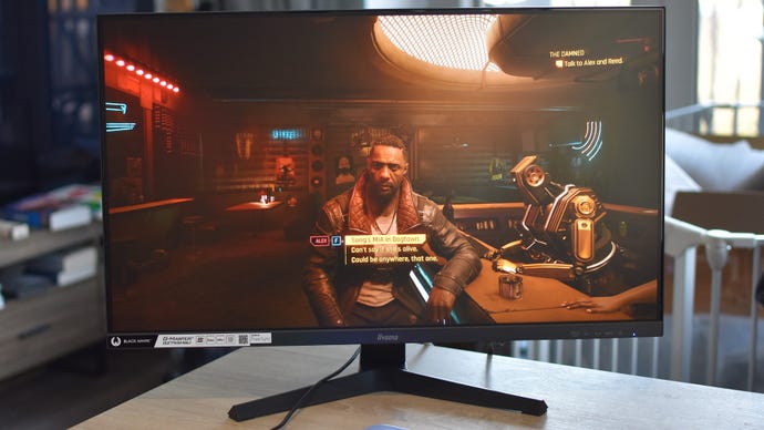 The Iiyama G-Master G2755HSU gaming monitor, running Cyberpunk 2077.