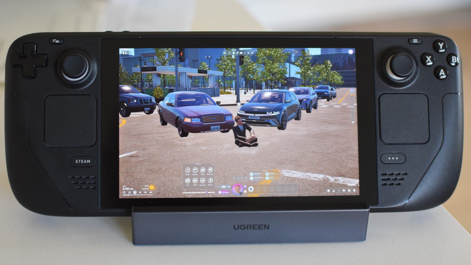 A Zoi sits in the middle of traffic in InZoi, running on a Steam Deck. - 9