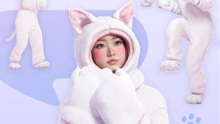 InZoi promo artwork showing character dressed up in a white cat onesie
