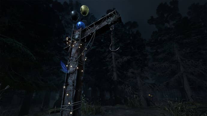 The hook in Dead by Daylight, decorated for the sixth anniversary Twisted Masquerade event.