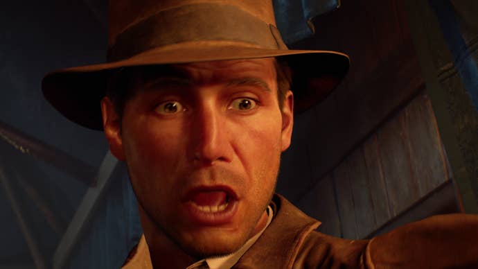 Indy looks surprised in Indiana Jones and the Great Circle