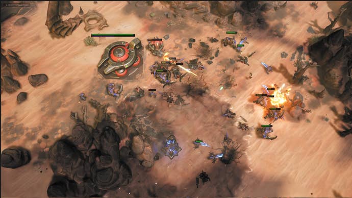 A desert battle between human and demon aliens in Stormgate