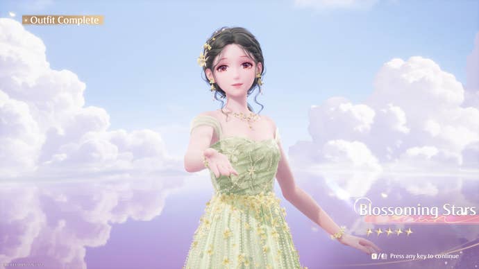 Nikki can be seen wearing the Blossoming Stars outfit in Infinity Nikki