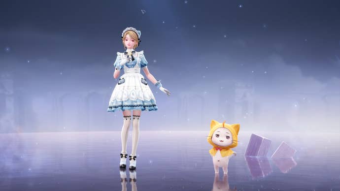 Nikki can be seen standing beside Momo wearing an evolved version of the Breezy Tea Time outfit in Infinity Nikki