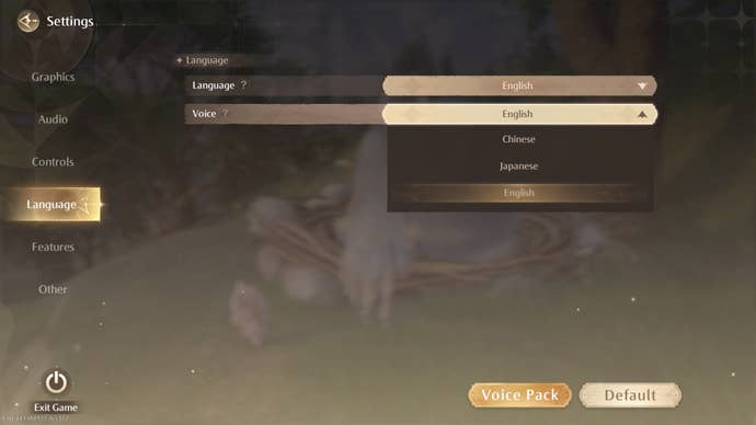 The voice pack settings in Infinity Nikki are shown