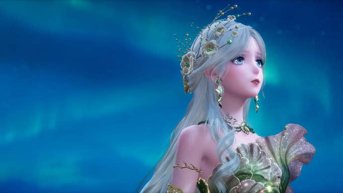 Nikki can be seen wearing the evolved version of the Whispers of Waves outfit in Infinity Nikki