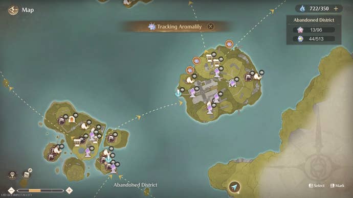 Map view of Aromalily locations in the Abandoned District of Infinity Nikki.