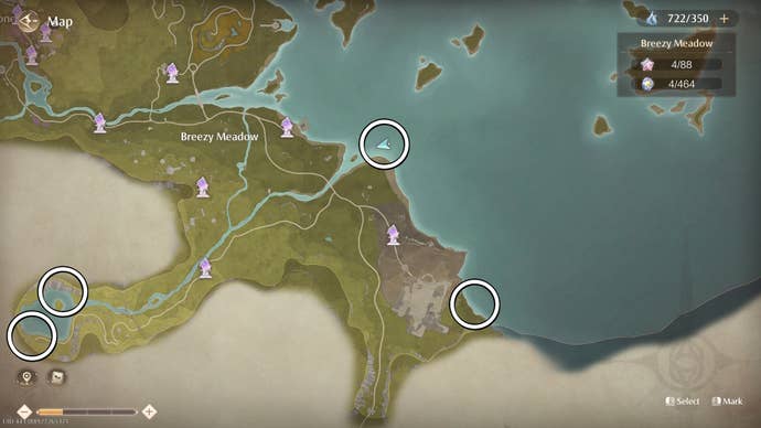 Map view of Aromalily locations in Breezy Meadow in Infinity Nikki.