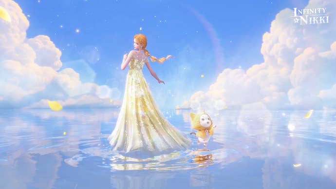 Nikki can be seen wearing an evolution of the Blossoming Stars outfit in Infinity Nikki, with Momo standing beside her