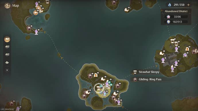 Map location of the Strawhat Sleepy gliding route in Infinity Nikki.
