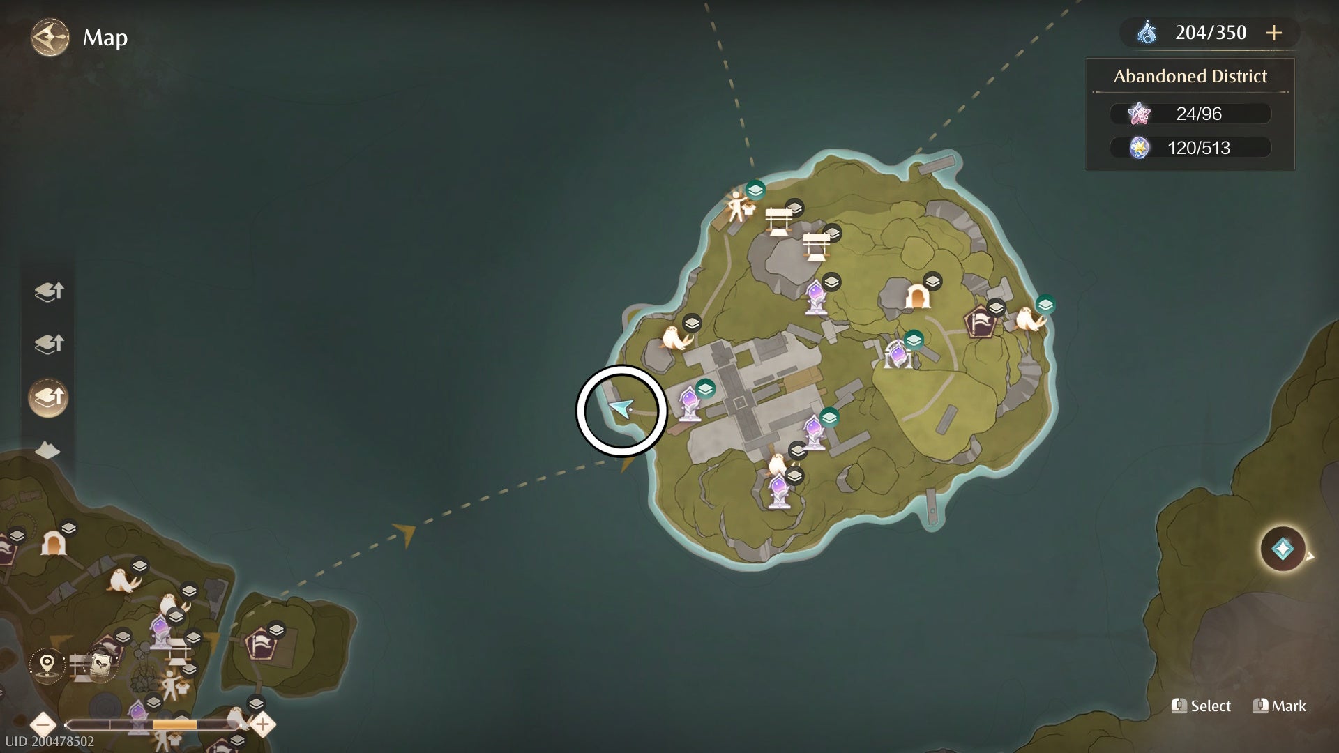 Circled map of an Aventura location in Infinity Nikki.
