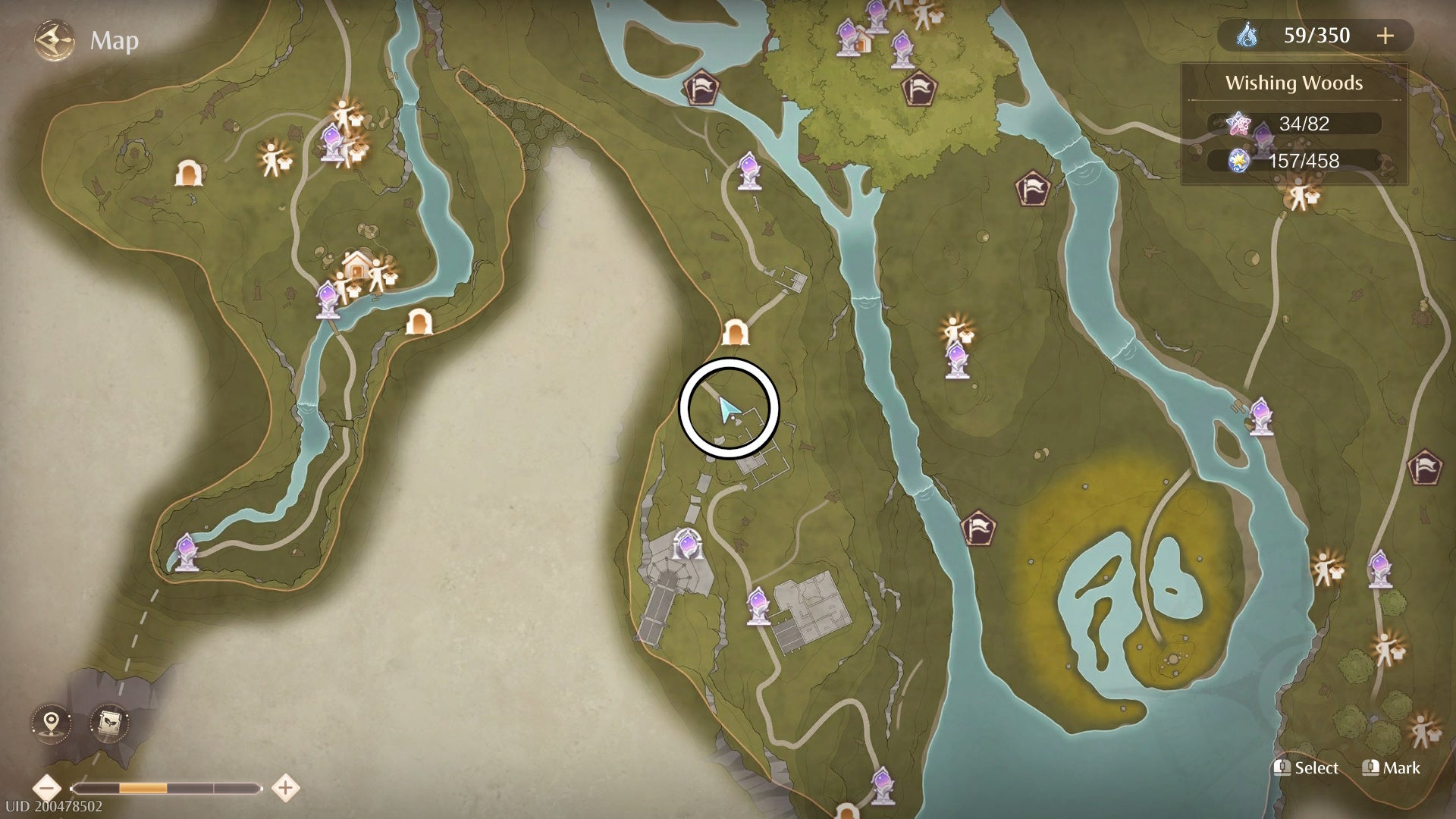 Circled map view of an Aventura location in Infinity Nikki.