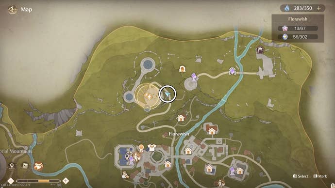 Circled map view of an Aventura location in Infinity Nikki.