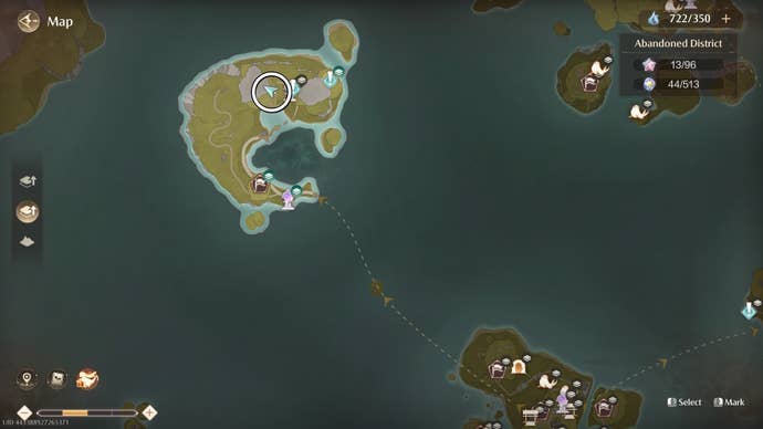 Circled map view of an Aventura location in Infinity Nikki.