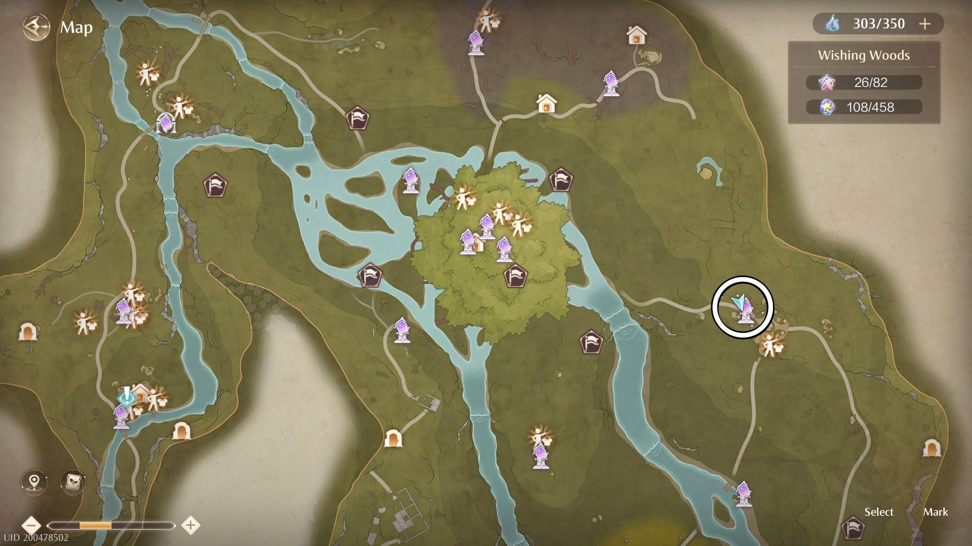 Circled map of an Aventura location in Infinity Nikki.