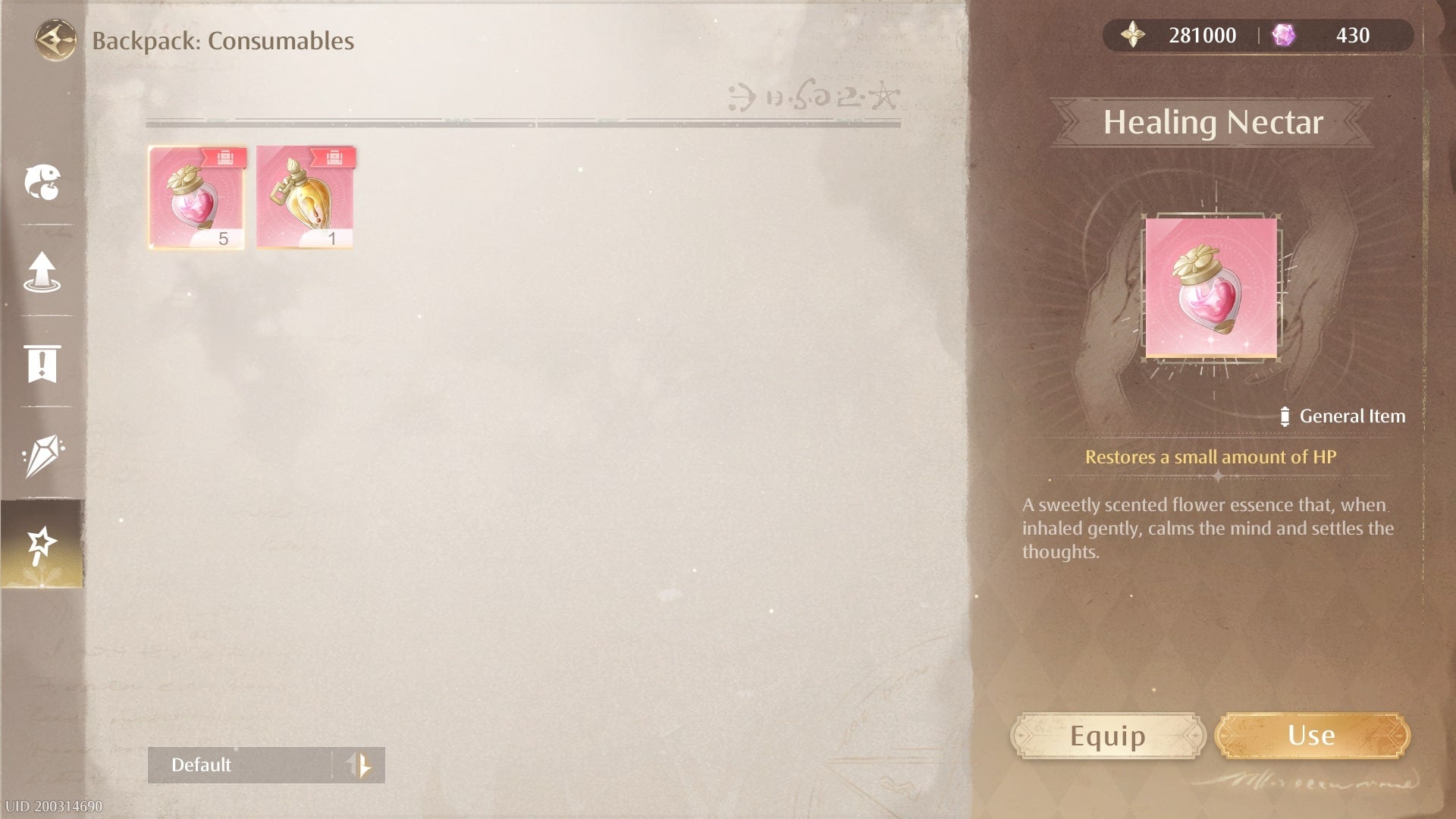 The player looks at their consumable items in their Backpack in Infinity Nikki - 4