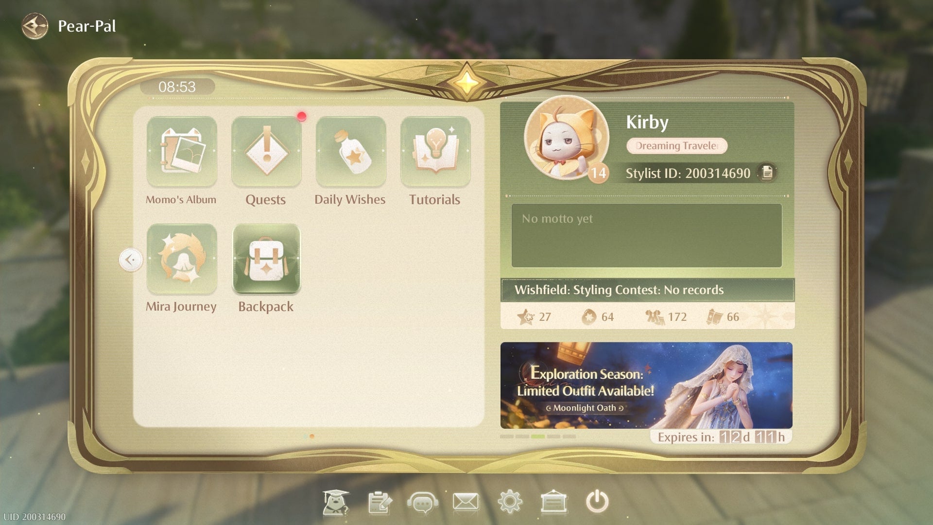 The player hovers over the Backpack icon in the Pear Pal in Infinity Nikki - 3