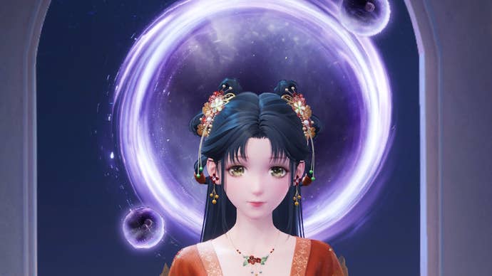 Nikki with the Void Hunt Head Eureka equipped.