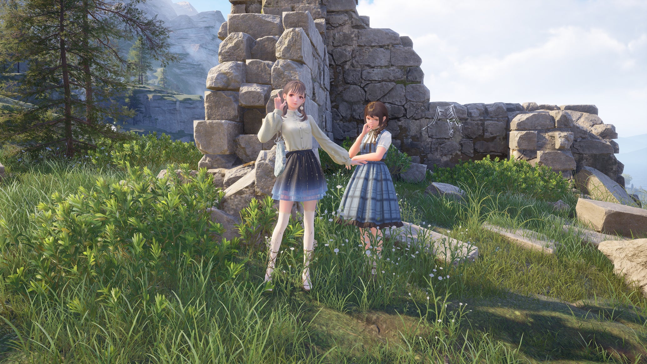 Nikki stands beside Rosy on the path leading to the Dream Warehouse in Infinity Nikki - 1