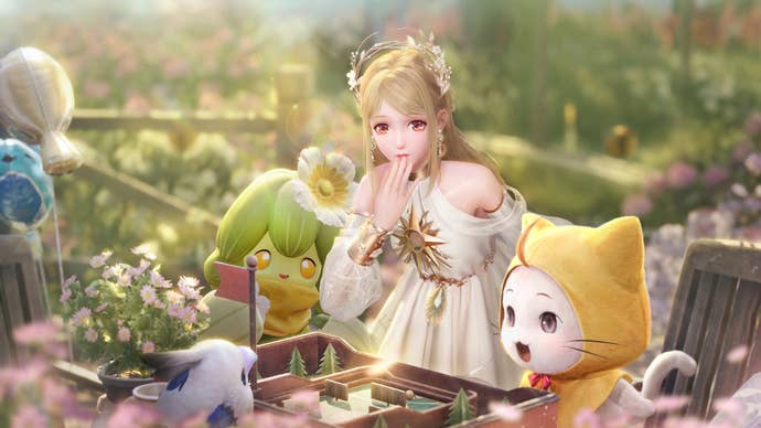 Nikki and Momo are seen looking at a minigame in Infinity Nikki’s key art work