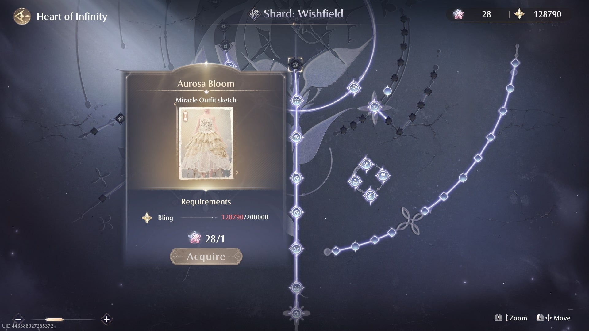 The sketches for the Miracle Outfit, Wishful Aurosa, are shown in the Heart of Infinity in Infinity Nikki - 3